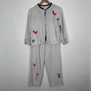 Vintage Play Alegre Hand Painted Cotton Linen Blend 2 Pc. Top Pant Set Size Med